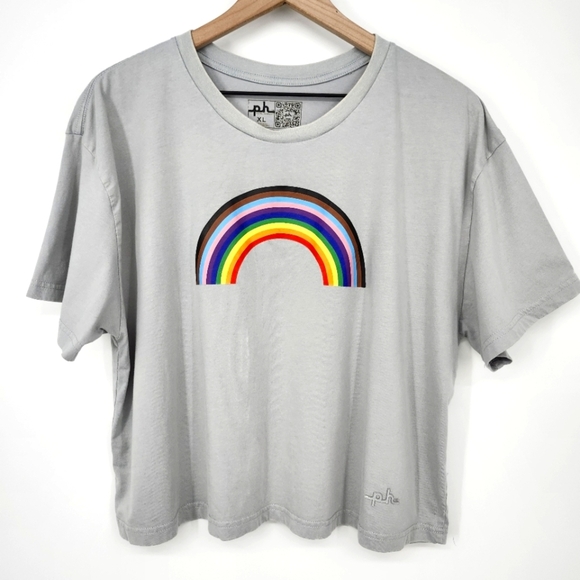 ph The Phluid Project Cropped T-Shirt Size XL Light Gray Rainbow Print Pride - Picture 1 of 8